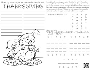 Doublets Game - Thanksgiving  Coloring Page